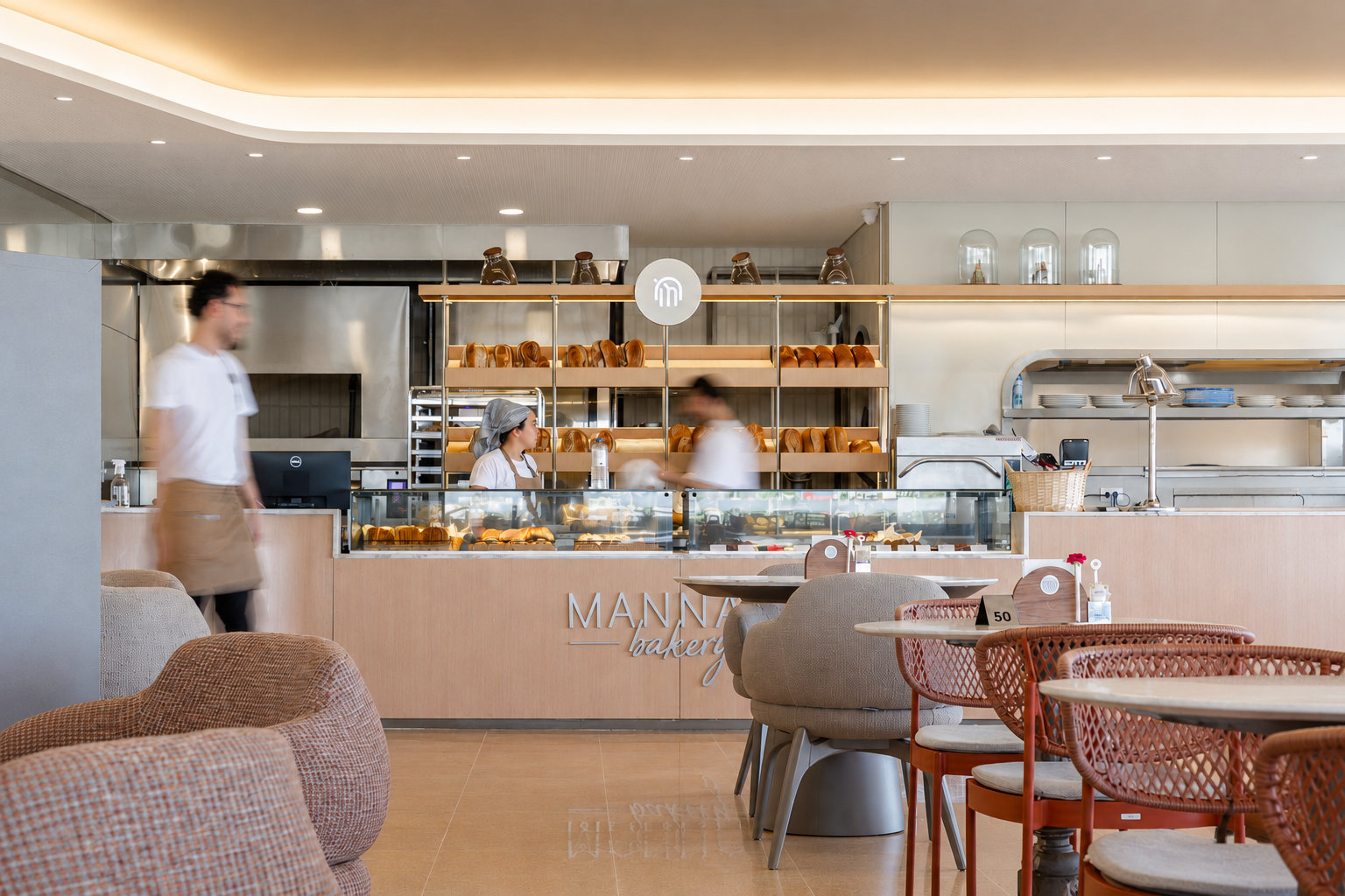 Interior da Manna Bakery na Galeria Aruna